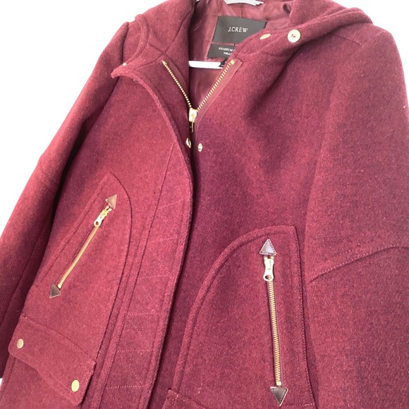 J.Crew Women Stadium Cloth Wool Parka Nello Gori Burgundy Hooded Coat Size 6 EUC - Picture 3 of 12